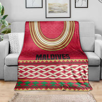 Maldives Tribal Heritage Red Blanket with Cultural Geometric Pattern and Island Flag Print