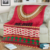 Maldives Tribal Heritage Red Blanket with Cultural Geometric Pattern and Island Flag Print