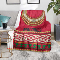 Maldives Tribal Heritage Red Blanket with Cultural Geometric Pattern and Island Flag Print