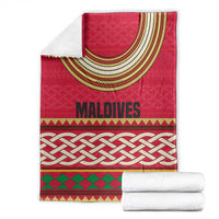 Maldives Tribal Heritage Red Blanket with Cultural Geometric Pattern and Island Flag Print