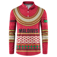 Maldives Tribal Heritage Red Button Sweatshirt with Cultural Geometric Pattern and Island Flag Print