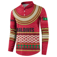 Maldives Tribal Heritage Red Button Sweatshirt with Cultural Geometric Pattern and Island Flag Print