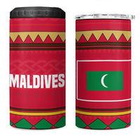 Maldives Tribal Heritage Red 4 in 1 Can Cooler Tumbler with Cultural Geometric Pattern and Island Flag Print