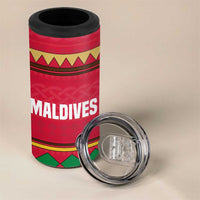 Maldives Tribal Heritage Red 4 in 1 Can Cooler Tumbler with Cultural Geometric Pattern and Island Flag Print