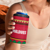 Maldives Tribal Heritage Red 4 in 1 Can Cooler Tumbler with Cultural Geometric Pattern and Island Flag Print