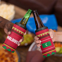 Maldives Tribal Heritage Red 4 in 1 Can Cooler Tumbler with Cultural Geometric Pattern and Island Flag Print