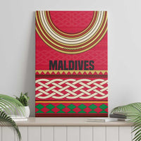Maldives Tribal Heritage Red Canvas Wall Art with Cultural Geometric Pattern and Island Flag Print