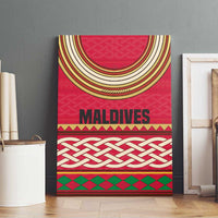 Maldives Tribal Heritage Red Canvas Wall Art with Cultural Geometric Pattern and Island Flag Print