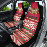 Maldives Tribal Heritage Red Car Seat Cover with Cultural Geometric Pattern and Island Flag Print