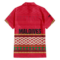 Maldives Tribal Heritage Red Family Matching Long Sleeve Bodycon Dress and Hawaiian Shirt with Cultural Geometric Pattern and Island Flag Print