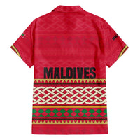 Maldives Tribal Heritage Red Family Matching Short Sleeve Bodycon Dress and Hawaiian Shirt with Cultural Geometric Pattern and Island Flag Print