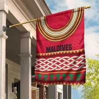 Maldives Tribal Heritage Red Garden Flag with Cultural Geometric Pattern and Island Flag Print