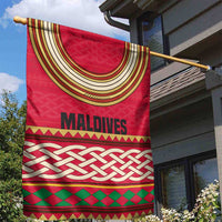 Maldives Tribal Heritage Red Garden Flag with Cultural Geometric Pattern and Island Flag Print