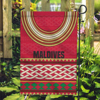 Maldives Tribal Heritage Red Garden Flag with Cultural Geometric Pattern and Island Flag Print