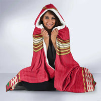 Maldives Tribal Heritage Red Hooded Blanket with Cultural Geometric Pattern and Island Flag Print