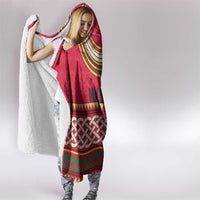 Maldives Tribal Heritage Red Hooded Blanket with Cultural Geometric Pattern and Island Flag Print