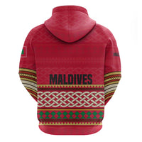 Maldives Tribal Heritage Red Hoodie with Cultural Geometric Pattern and Island Flag Print