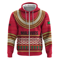 Maldives Tribal Heritage Red Hoodie with Cultural Geometric Pattern and Island Flag Print
