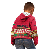 Maldives Tribal Heritage Red Kid Hoodie with Cultural Geometric Pattern and Island Flag Print