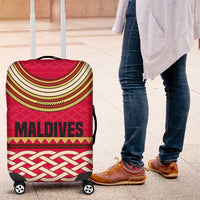 Maldives Tribal Heritage Red Luggage Cover with Cultural Geometric Pattern and Island Flag Print