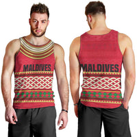 Maldives Tribal Heritage Red Men Tank Top with Cultural Geometric Pattern and Island Flag Print