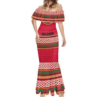 Maldives Tribal Heritage Red Mermaid Dress with Cultural Geometric Pattern and Island Flag Print