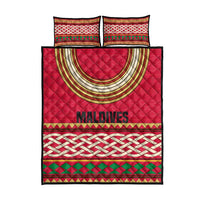 Maldives Tribal Heritage Red Quilt Bed Set with Cultural Geometric Pattern and Island Flag Print