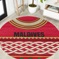 Maldives Tribal Heritage Red Round Carpet with Cultural Geometric Pattern and Island Flag Print