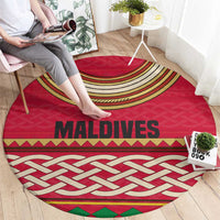 Maldives Tribal Heritage Red Round Carpet with Cultural Geometric Pattern and Island Flag Print