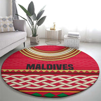 Maldives Tribal Heritage Red Round Carpet with Cultural Geometric Pattern and Island Flag Print