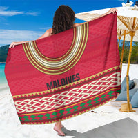 Maldives Tribal Heritage Red Sarong with Cultural Geometric Pattern and Island Flag Print