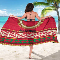 Maldives Tribal Heritage Red Sarong with Cultural Geometric Pattern and Island Flag Print