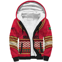Maldives Tribal Heritage Red Sherpa Hoodie with Cultural Geometric Pattern and Island Flag Print