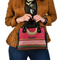 Maldives Tribal Heritage Red Shoulder Handbag with Cultural Geometric Pattern and Island Flag Print