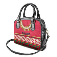 Maldives Tribal Heritage Red Shoulder Handbag with Cultural Geometric Pattern and Island Flag Print