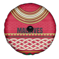 Maldives Tribal Heritage Red Spare Tire Cover with Cultural Geometric Pattern and Island Flag Print