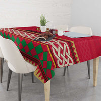 Maldives Tribal Heritage Red Tablecloth with Cultural Geometric Pattern and Island Flag Print