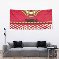 Maldives Tribal Heritage Red Tapestry with Cultural Geometric Pattern and Island Flag Print
