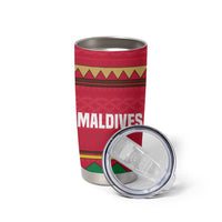 Maldives Tribal Heritage Red Tumbler Cup with Cultural Geometric Pattern and Island Flag Print