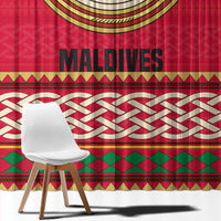 Maldives Tribal Heritage Red Window Curtain with Cultural Geometric Pattern and Island Flag Print