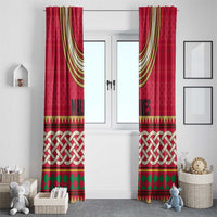 Maldives Tribal Heritage Red Window Curtain with Cultural Geometric Pattern and Island Flag Print
