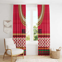 Maldives Tribal Heritage Red Window Curtain with Cultural Geometric Pattern and Island Flag Print