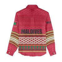 Maldives Tribal Heritage Red Women Casual Shirt with Cultural Geometric Pattern and Island Flag Print