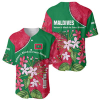 Maldives Floral Bloom Baseball Jersey with Tropical Island Blossoms and National Flag Design