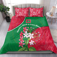 Maldives Floral Bloom Bedding Set with Tropical Island Blossoms and National Flag Design