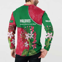 Maldives Floral Bloom Button Sweatshirt with Tropical Island Blossoms and National Flag Design