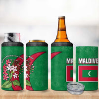 Maldives Floral Bloom 4 in 1 Can Cooler Tumbler with Tropical Island Blossoms and National Flag Design