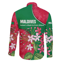 Maldives Floral Bloom Family Matching Long Sleeve Bodycon Dress and Hawaiian Shirt with Tropical Island Blossoms and National Flag Design
