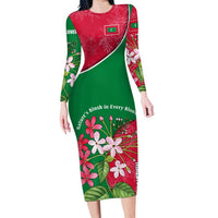 Maldives Floral Bloom Family Matching Long Sleeve Bodycon Dress and Hawaiian Shirt with Tropical Island Blossoms and National Flag Design