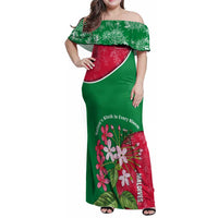 Maldives Floral Bloom Family Matching Off Shoulder Maxi Dress and Hawaiian Shirt with Tropical Island Blossoms and National Flag Design